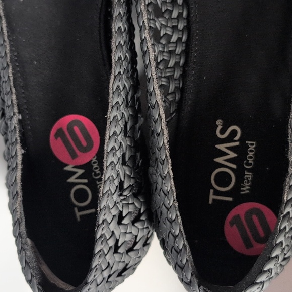 TOMS Briella Black Woven Basket PU Flat Shoes - Picture 6 of 8